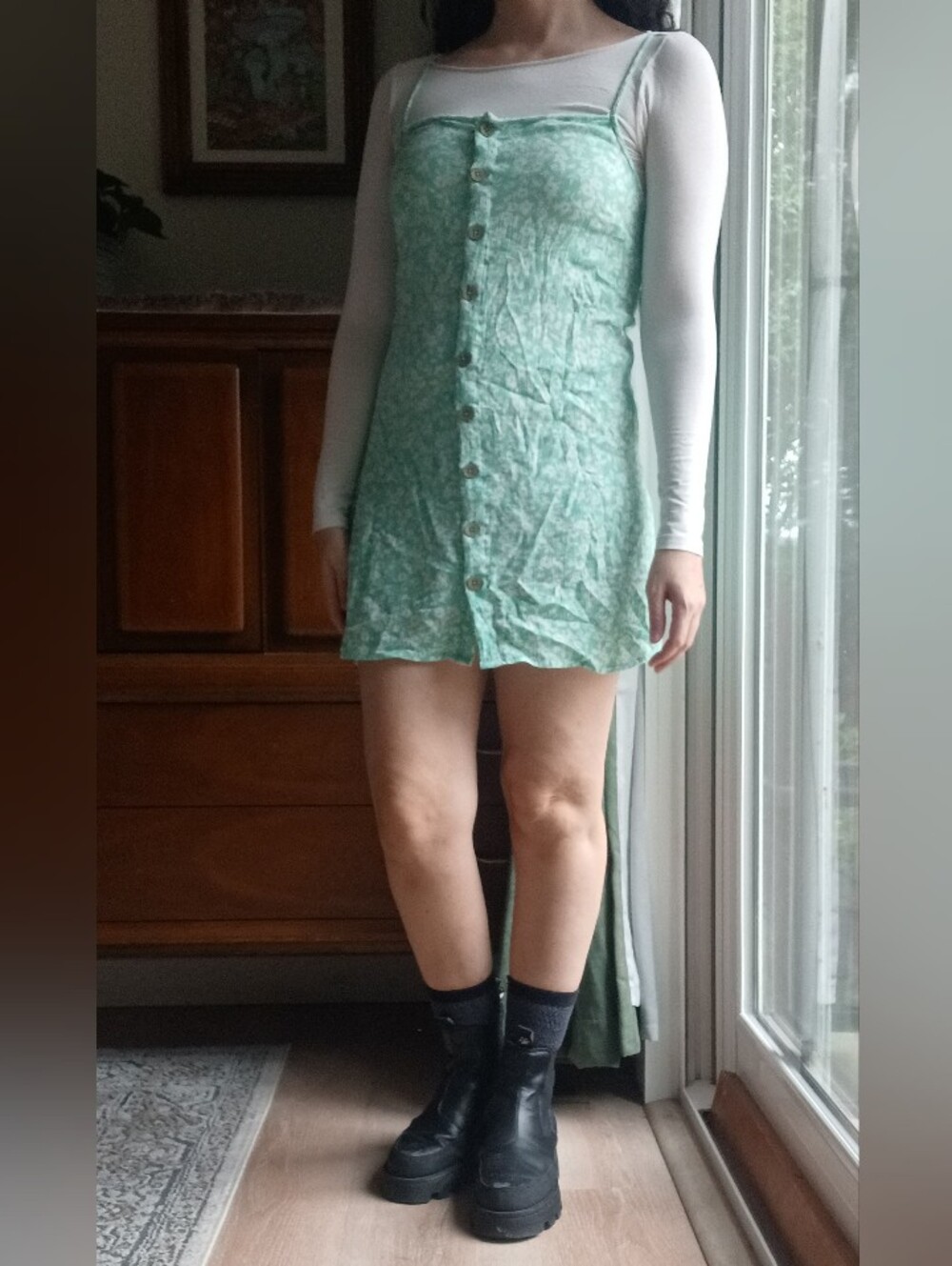 💗 3/$10 💗 Billabong Mint Green Floral Button-Front Mini Dress